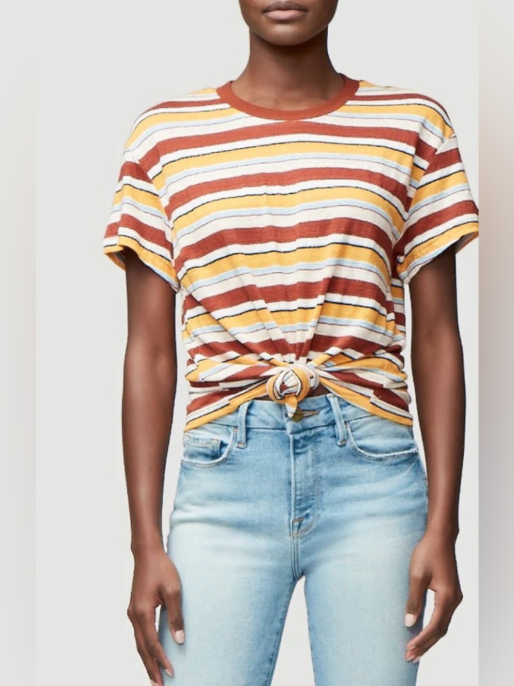 Frame Striped Thin Tee in Rust, Yellow & Cream size small beautiful shape #1126